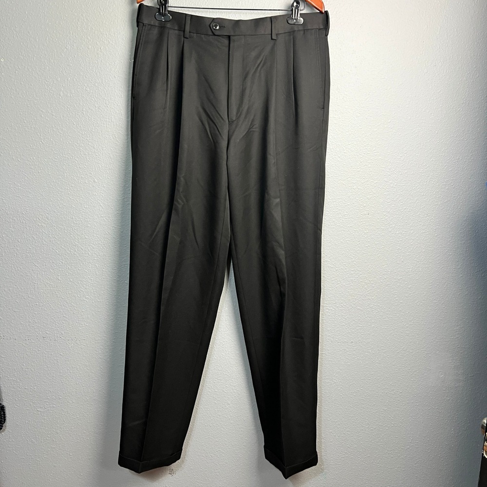 Roundtree & Yorke Black Dress Pants Pleated Front Easy Office‎ Wear Care 36x34